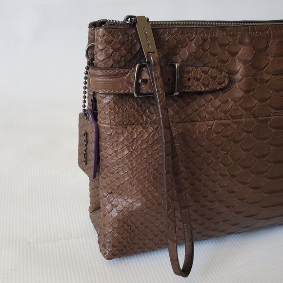 Coach Vintage Large Borough Python Embossed Leather Wristlet Clutch Zip Preppy - Picture 5 of 12